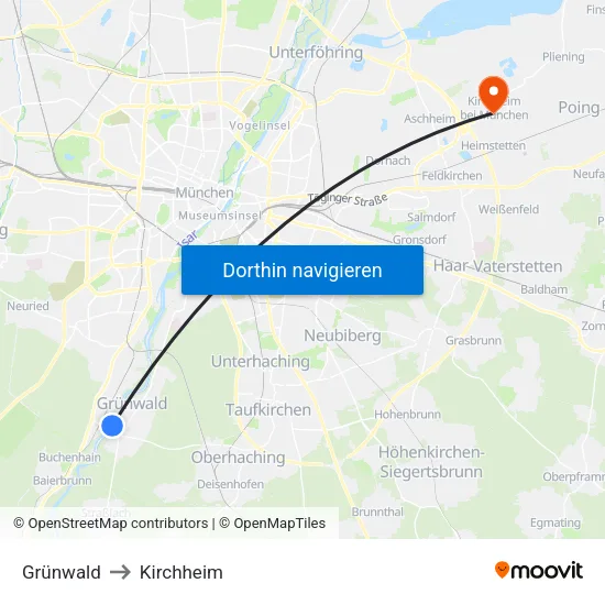 Grünwald to Kirchheim map