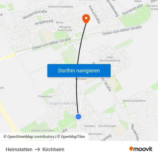 Heimstetten to Kirchheim map
