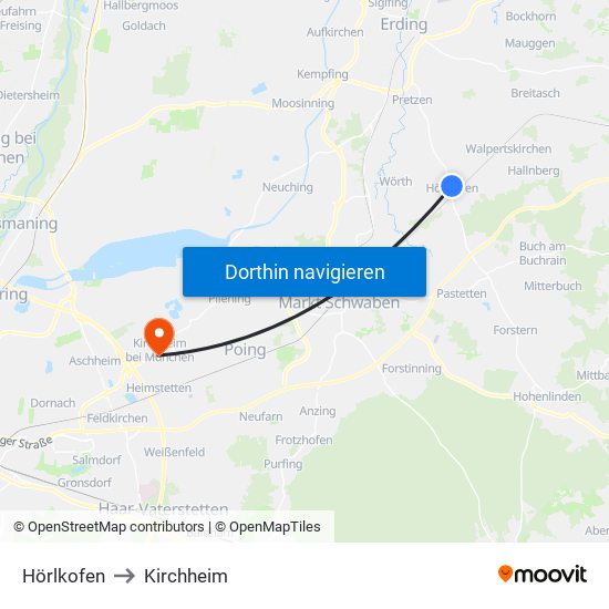 Hörlkofen to Kirchheim map