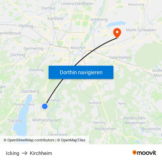 Icking to Kirchheim map