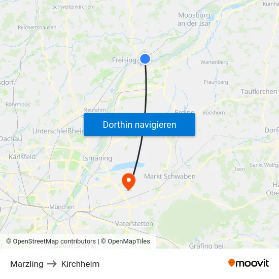 Marzling to Kirchheim map