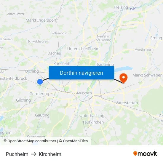Puchheim to Kirchheim map