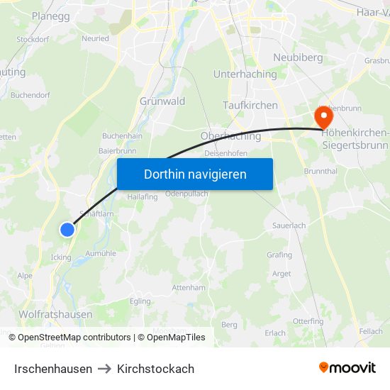 Irschenhausen to Kirchstockach map