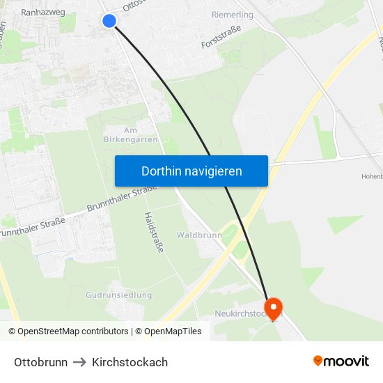 Ottobrunn to Kirchstockach map