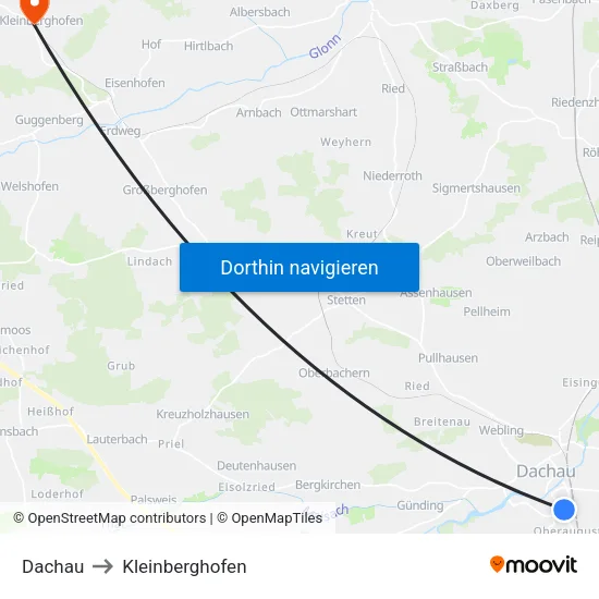 Dachau to Kleinberghofen map