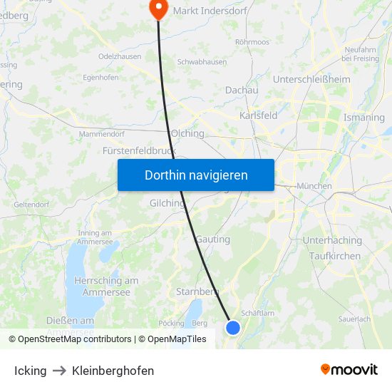 Icking to Kleinberghofen map