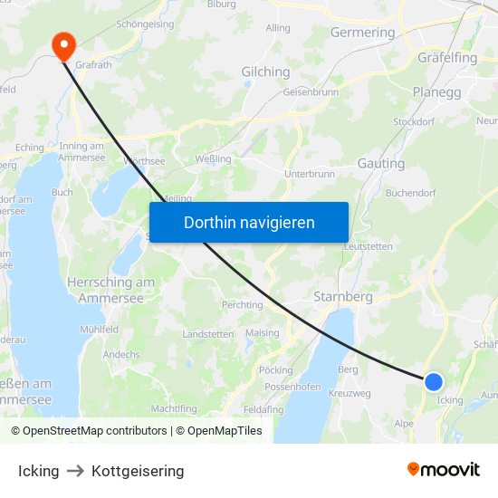 Icking to Kottgeisering map