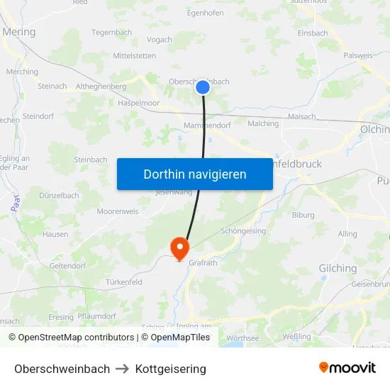 Oberschweinbach to Kottgeisering map