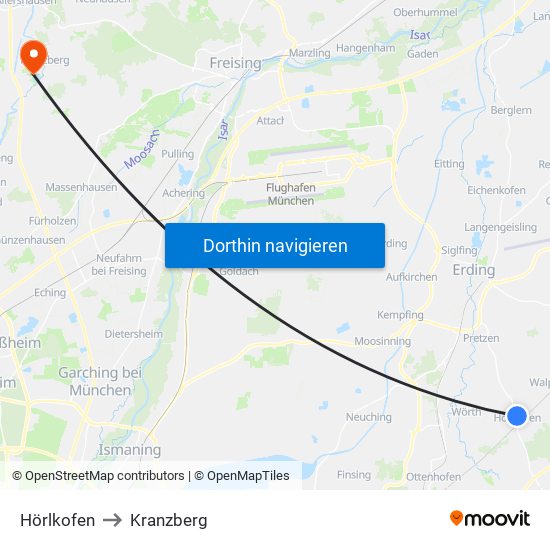 Hörlkofen to Kranzberg map