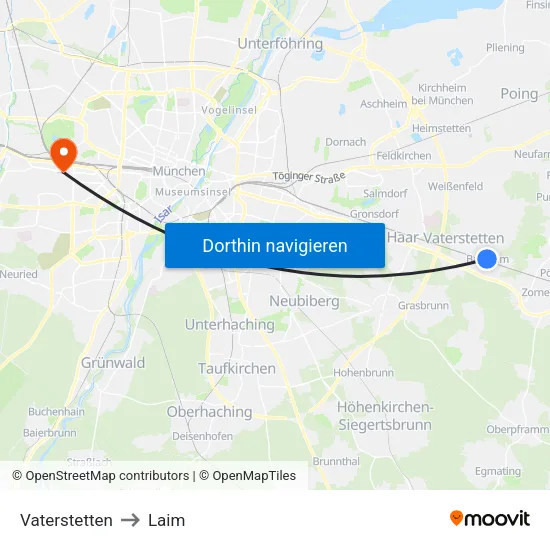 Vaterstetten to Laim map