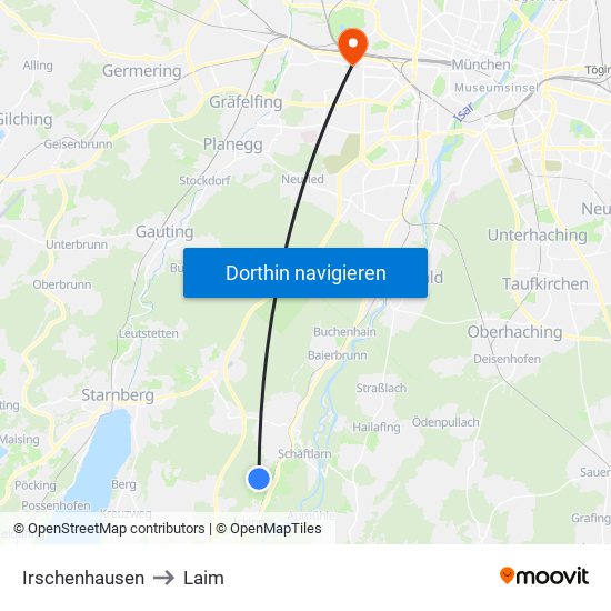 Irschenhausen to Laim map