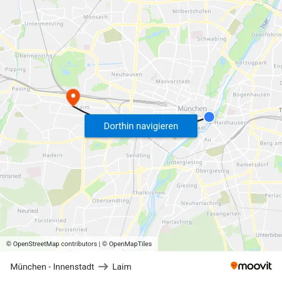 München - Innenstadt to Laim map