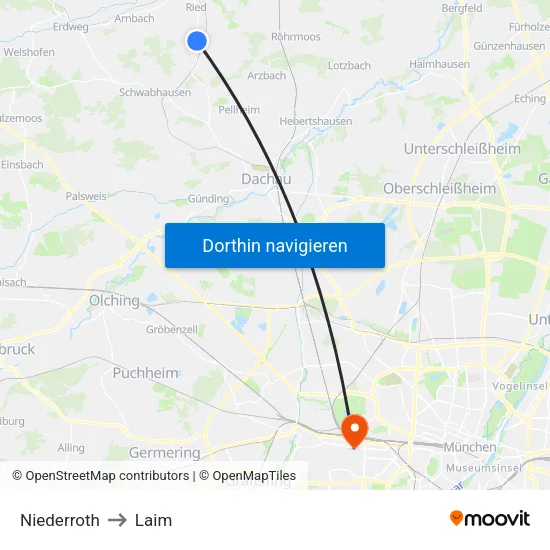 Niederroth to Laim map