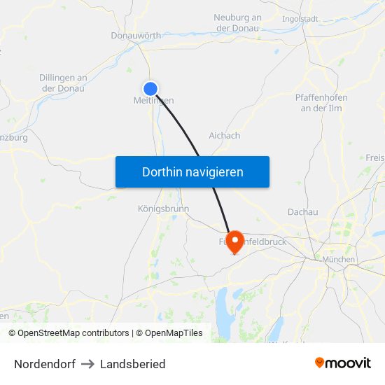 Nordendorf to Landsberied map