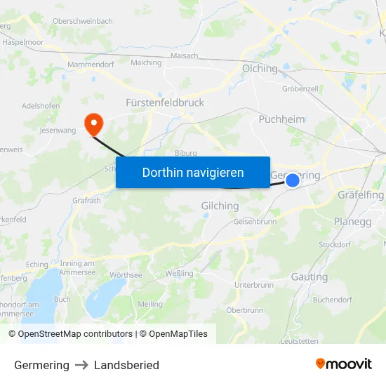 Germering to Landsberied map