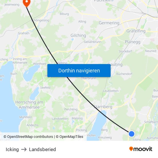 Icking to Landsberied map