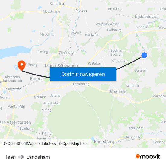 Isen to Landsham map