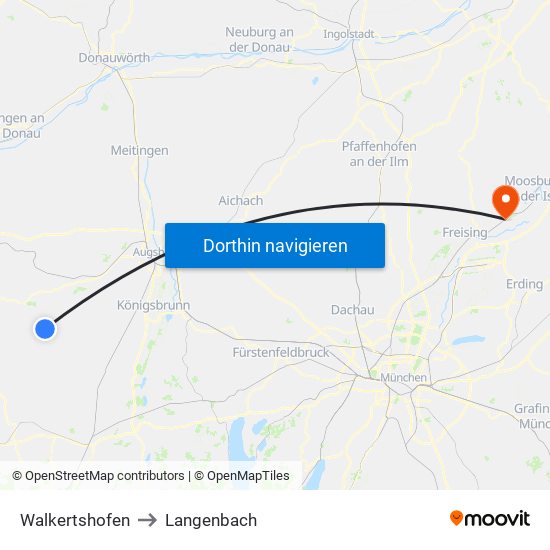 Walkertshofen to Langenbach map