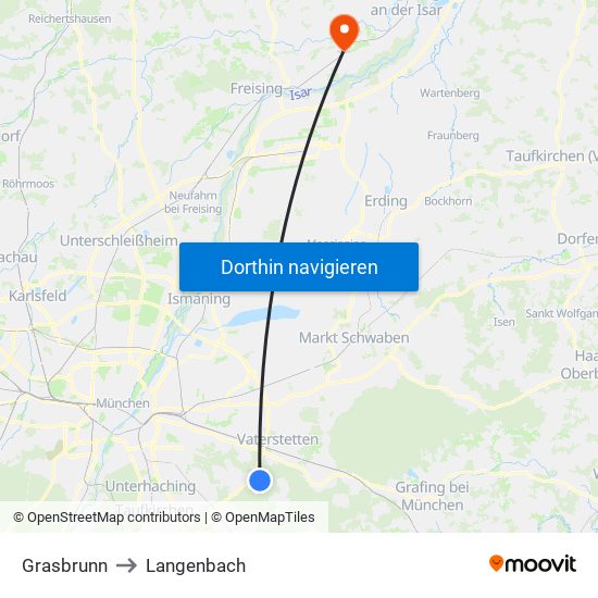 Grasbrunn to Langenbach map