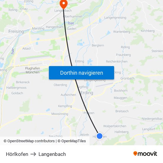 Hörlkofen to Langenbach map