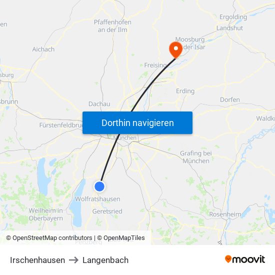 Irschenhausen to Langenbach map