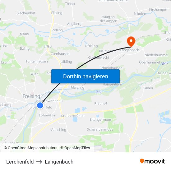 Lerchenfeld to Langenbach map