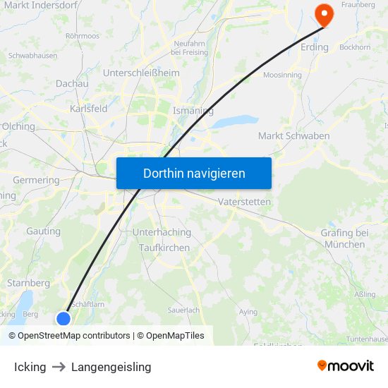 Icking to Langengeisling map