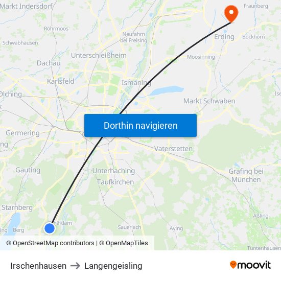 Irschenhausen to Langengeisling map