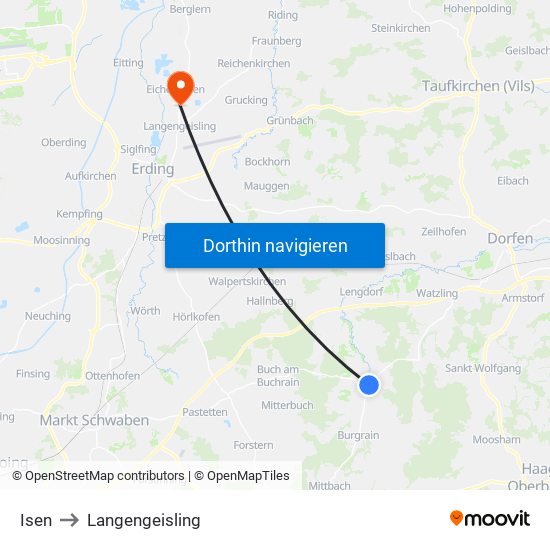 Isen to Langengeisling map