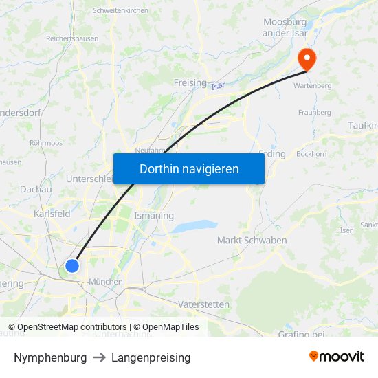 Nymphenburg to Langenpreising map