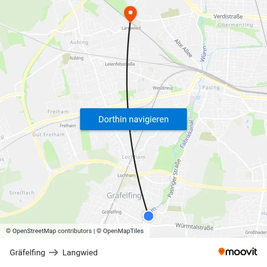 Gräfelfing to Langwied map