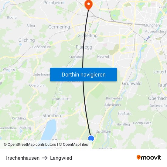 Irschenhausen to Langwied map