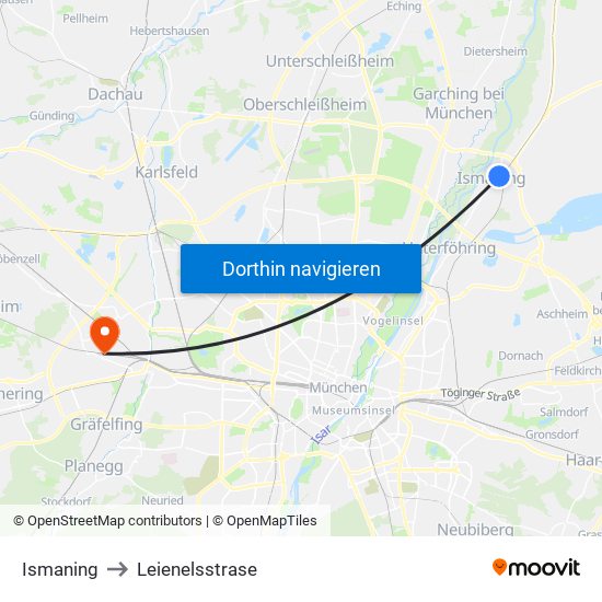 Ismaning to Leienelsstrase map