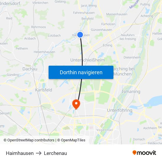 Haimhausen to Lerchenau map