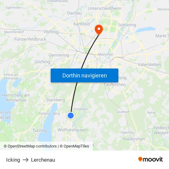 Icking to Lerchenau map
