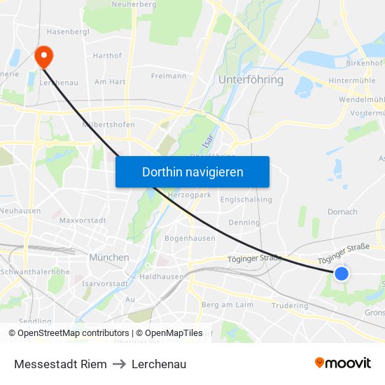 Messestadt Riem to Lerchenau map