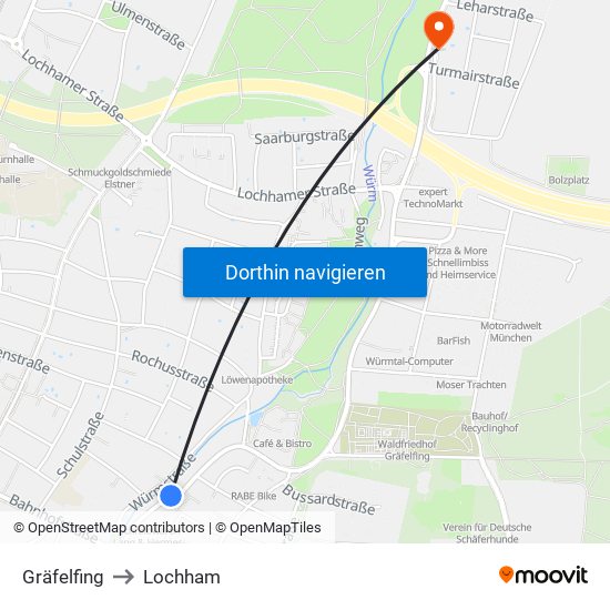 Gräfelfing to Lochham map