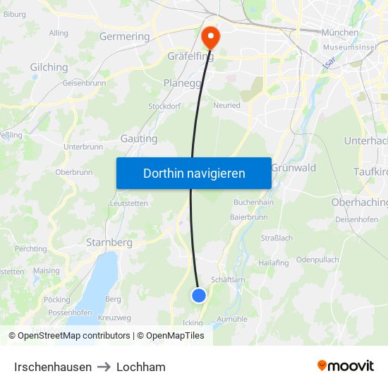 Irschenhausen to Lochham map