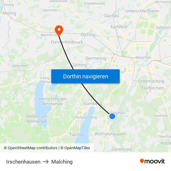 Irschenhausen to Malching map