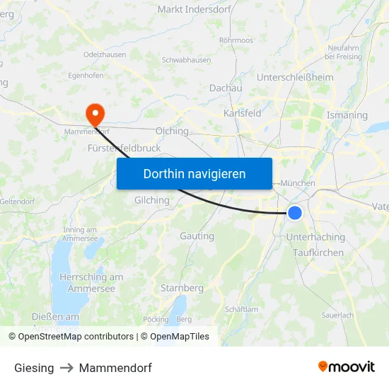 Giesing to Mammendorf map