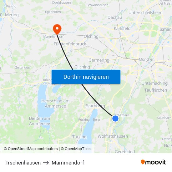 Irschenhausen to Mammendorf map