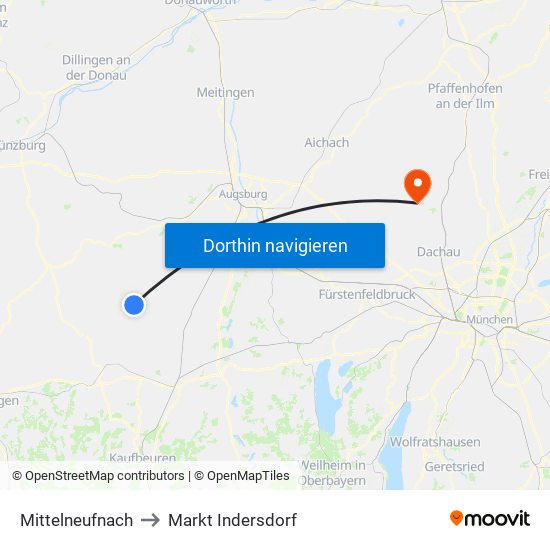Mittelneufnach to Markt Indersdorf map