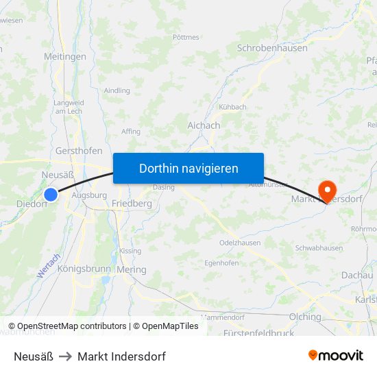 Neusäß to Markt Indersdorf map