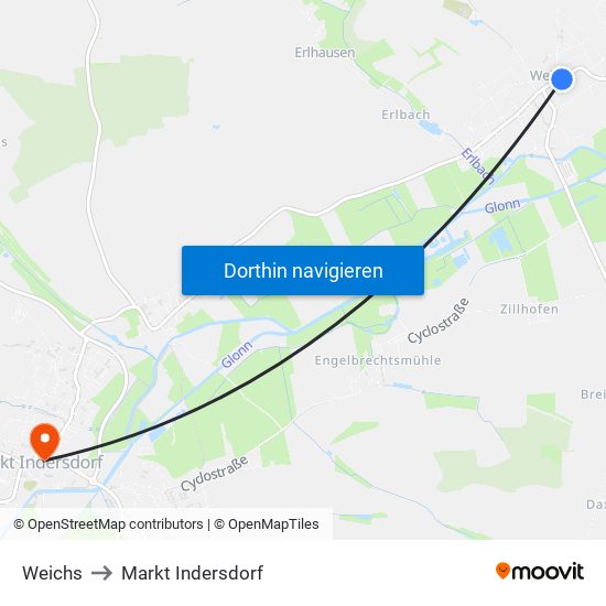 Weichs to Markt Indersdorf map