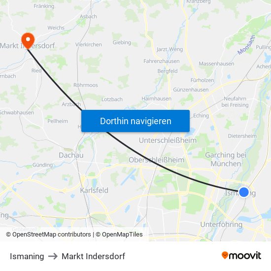 Ismaning to Markt Indersdorf map