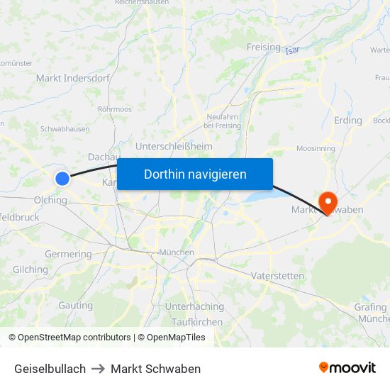 Geiselbullach to Markt Schwaben map