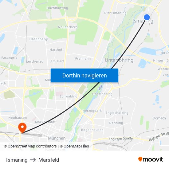 Ismaning to Marsfeld map