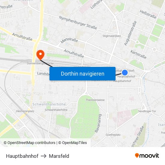 Hauptbahnhof to Marsfeld map