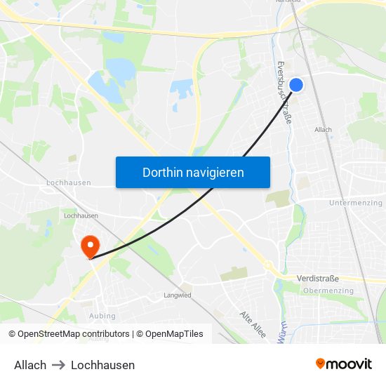 Allach to Lochhausen map