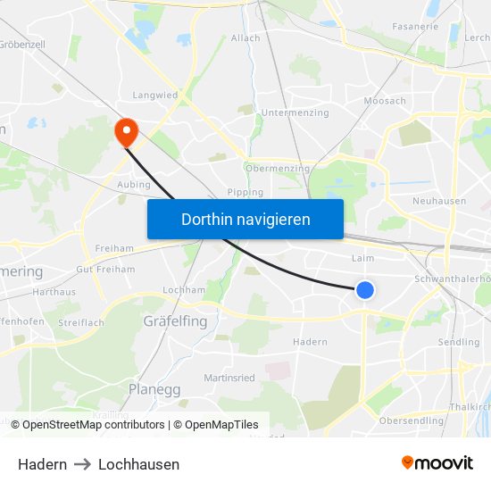 Hadern to Lochhausen map